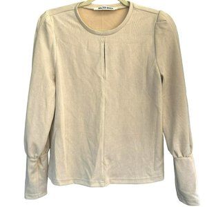 Walter Baker Women's Ivory Crew Neck Knit Aliva Puff Sleeve Top Long Sleeve